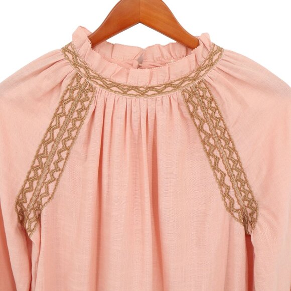 NWT Faherty Arles Dusty Pink Embroidered Ruffle Neck Peasant Blouse Top M - Picture 3 of 6